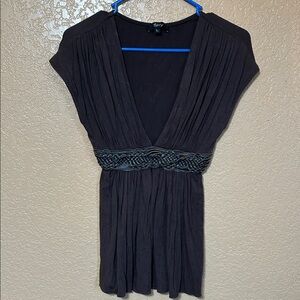 Sky Women's Chocolate brownPleated Blouse with leather accent